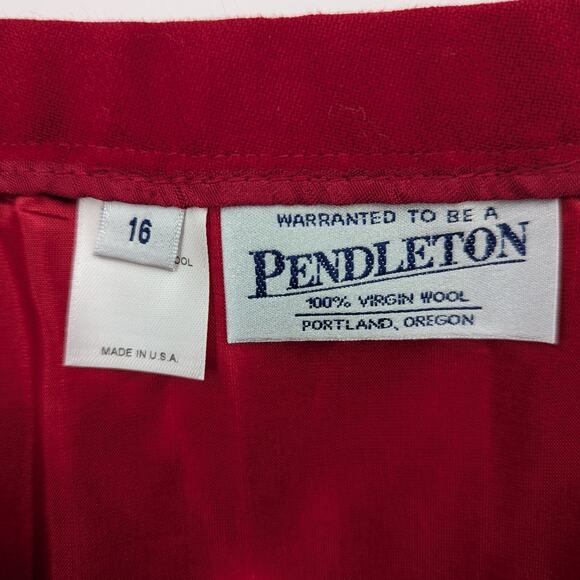 Vintage Pendleton 100% Wool Red Knee Length Skirt Size 16 Made in USA Trad Retro - Picture 3 of 4